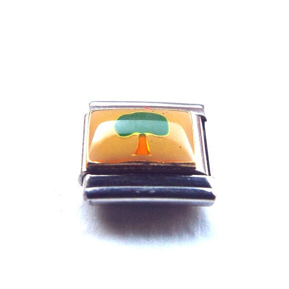 Little tree on yellow enamel 9mm stainless steel Italian charm bracelet link new - Picture 1 of 2